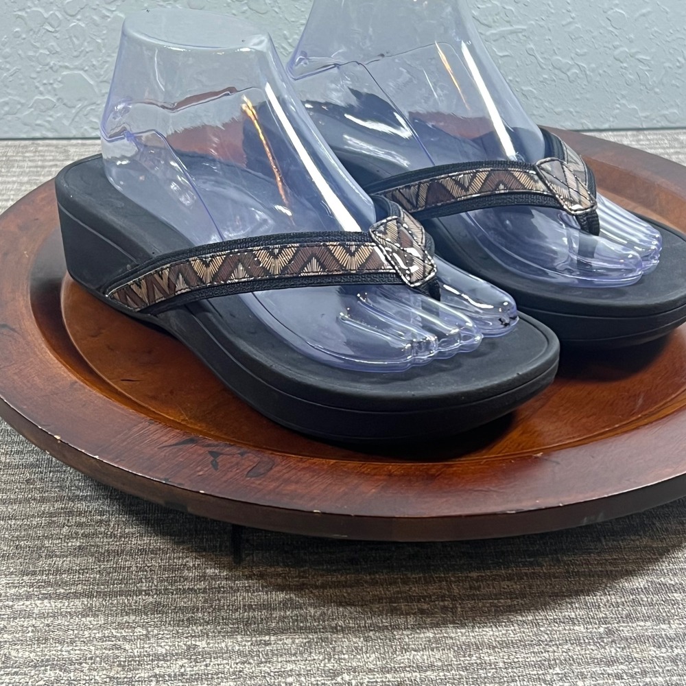 Vionic High Tide Sandals style Womens Platform Flip Flops Wedge 8 Wide Black